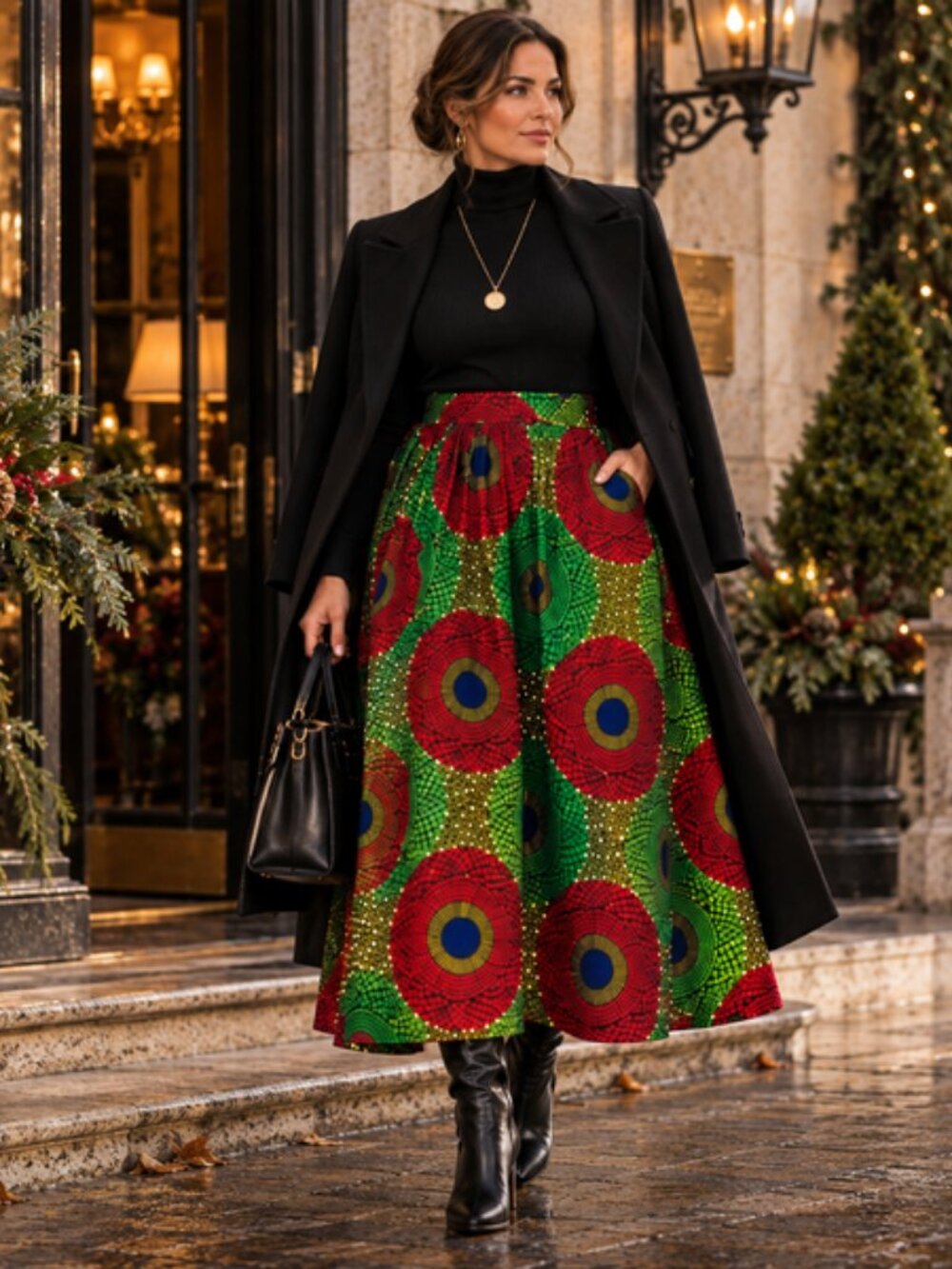 🌺 Hongyun Amy Wax-Print Maxi Skirt — Modern Global Elegance (L)